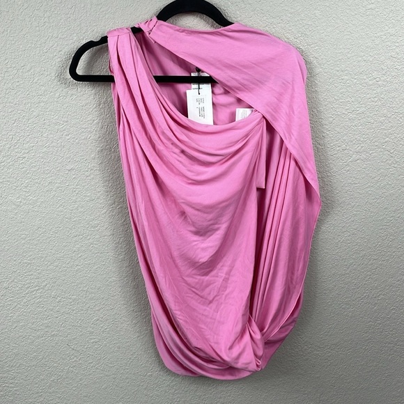 NWT Marina Moscone Twist Cape Top Geranium Pink Asymmetric Sculptural Sz 6 - Picture 5 of 10